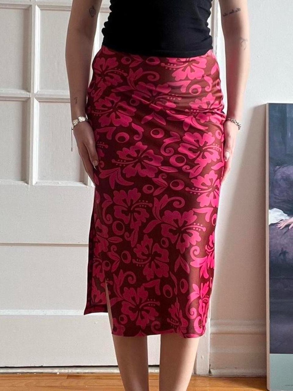 Pink Floral Patterned Urban Outfitters Skirt